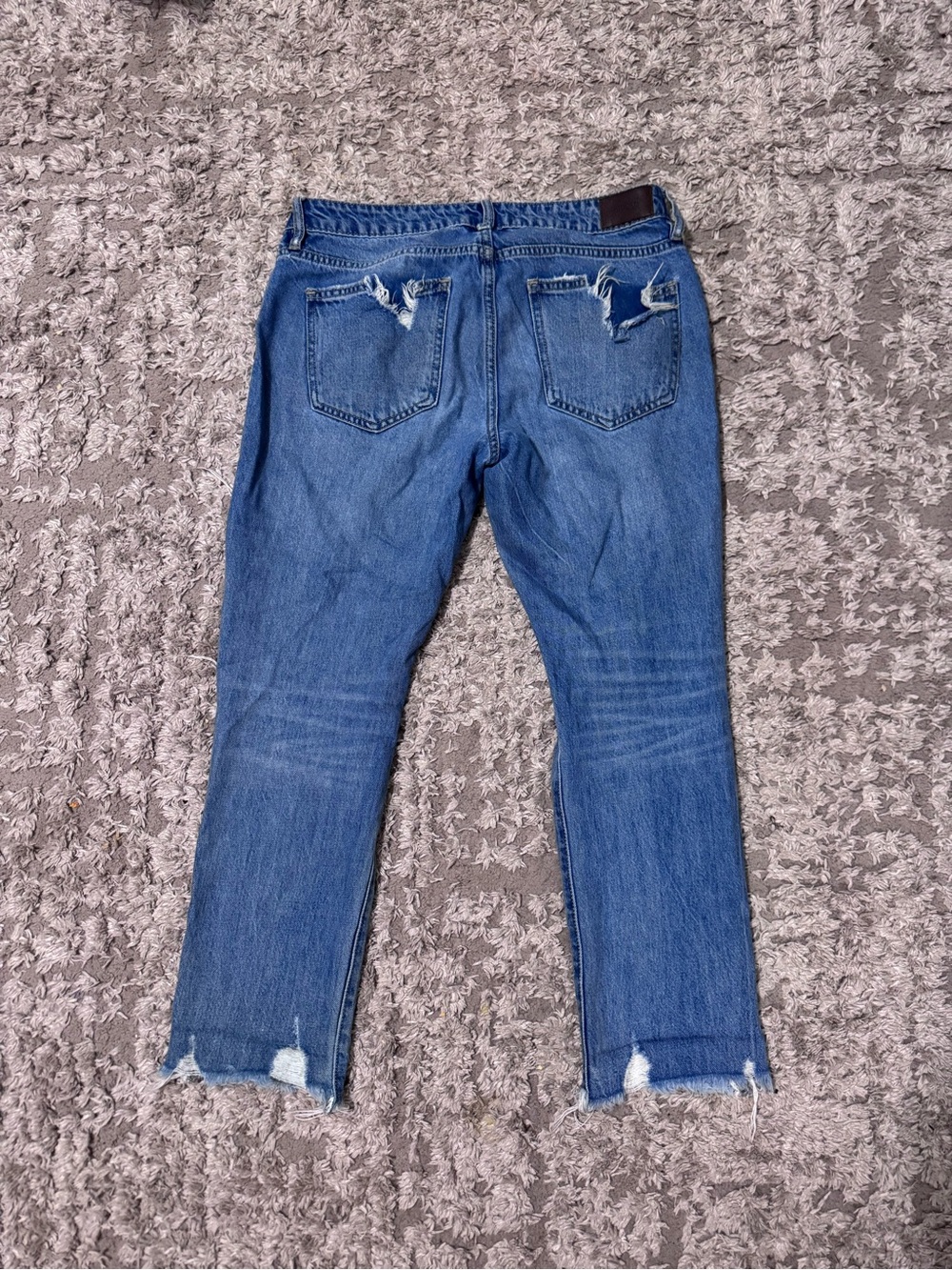 Classic Ankle-Length Distressed Blue Jeans